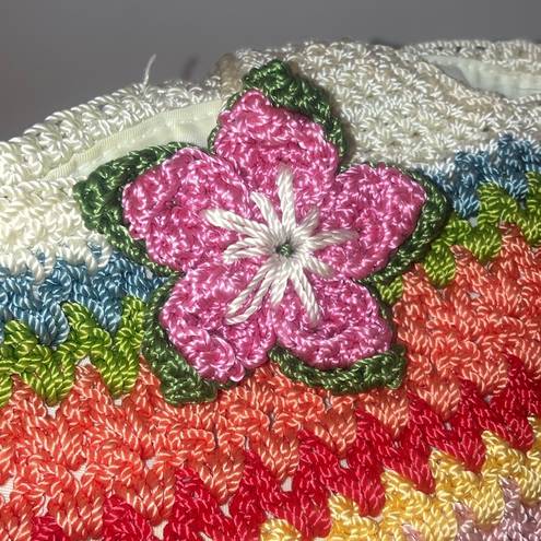 The Sak  Off White, Green, Pink, Red, & Blue Striped Crocheted Shoulder Bag Purse