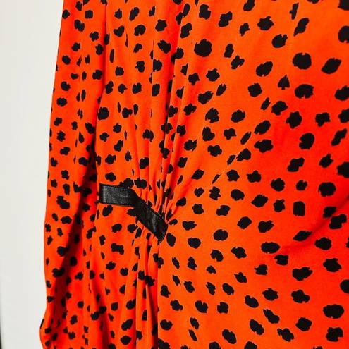 Hunter Bell  Orange Black Animal Print Lawton Polka Dot Ruched Midi Dress Size 6