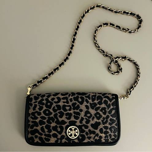 Tory Burch Adalyn Leopard Raffia Clutch Bag with Removable Crossbody Strap