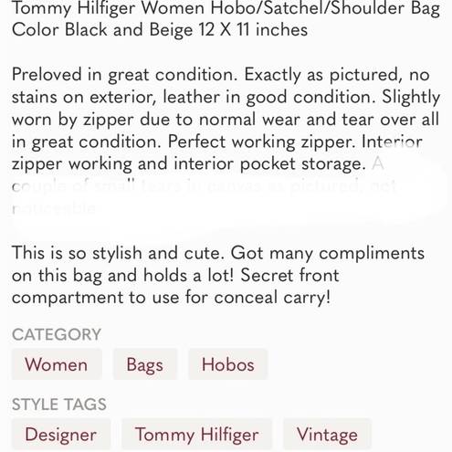 Tommy Hilfiger  Vtg. Hobo/Satchel/Shoulder Bag 12x11” Excellent Condition