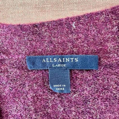 ALLSAINTS  Women's Burgundy Wool Button Front V-Neck Crop Cardigan Size Large