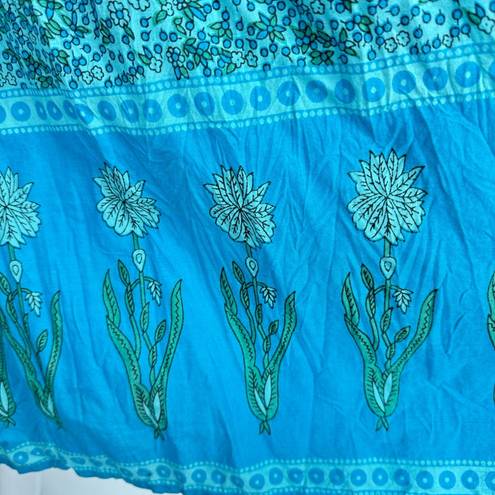 Funky People Turquoise Boho Mixed Floral Smocked Strapless Midi Sundress Large