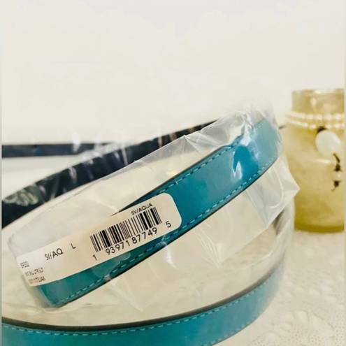 Coach NWT  Signature Buckle Belt~size Small 18mm Silver Aqua Blue.