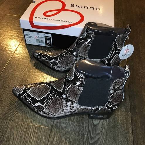 Blondo  Emelia Snakeskin Print Waterproof Pointed Toe Booties Boots Shoes