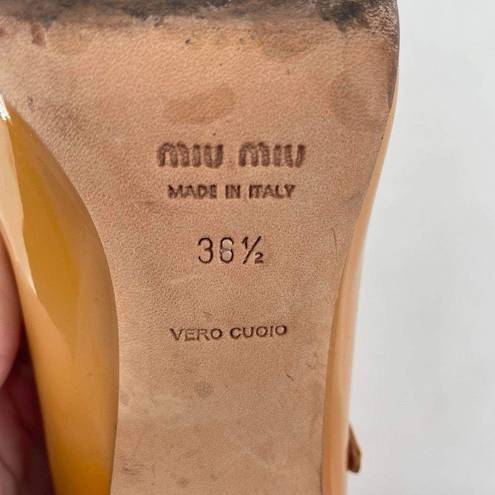 36.5 Mui Mui Women's Patent Leather Double Ankle Strap Heel Butterscotch Size 