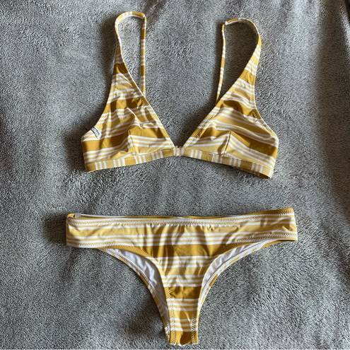 Rhythm . Trinidad Striped Bikini Set in Chartreuse Size Medium