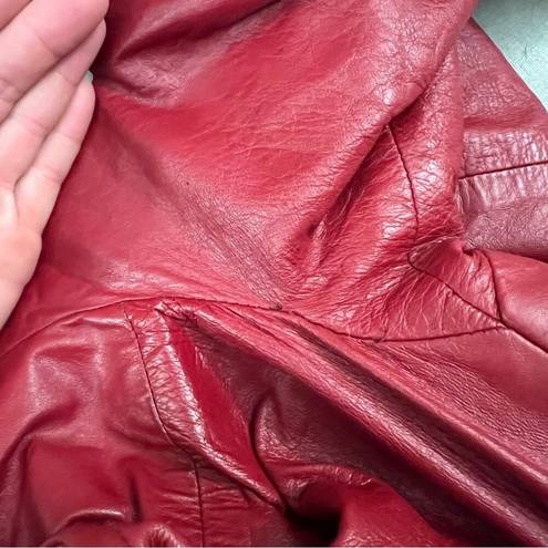 ma*rs Vint 60s 70s Red Leather & Silver Fox Fur Collar  Claus Christmas Trench Coat