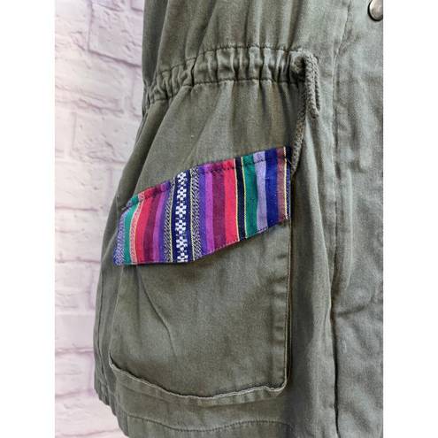 Harper  Army Green Vest With Colorful Pocket Accents Size S 100% Cotton