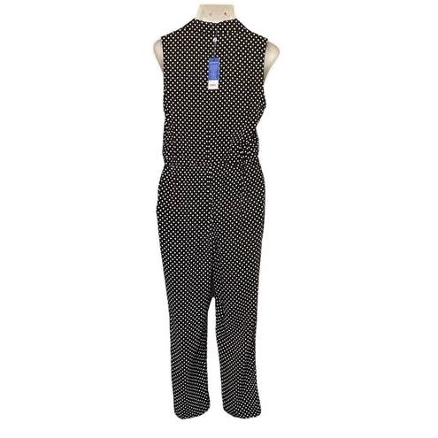 Popsugar  Large Jumpsuit Polka Dot Sleeveless V-Neck Pocket Collar Elastic Waist