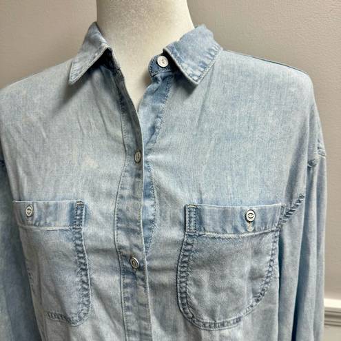 AG Adriano Goldschmied  Chambray Denim Button Up Down Blouse Top Blue Small