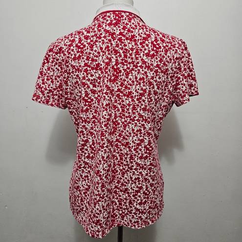 Tommy Hilfiger  Red & White Floral Classic Short Sleeve Polo Size Large