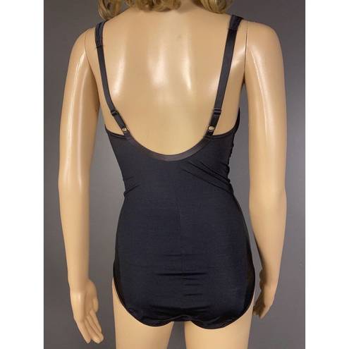 Second Skin Vintage Flexees Bodysuit Size 34C Black  Satin Underwire 5756 Shaper