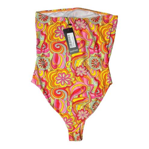 Boohoo  70s Floral Bandeau One Piece Swimsuit Size 6 US New