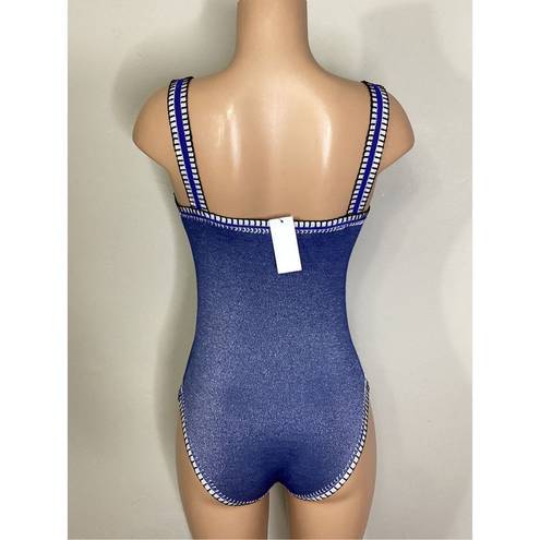 PilyQ New.  Platinum silver blue crochet one piece. Size small. Retails $168