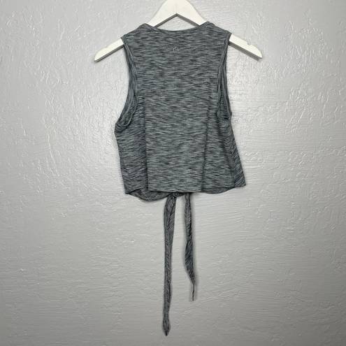 Zyia Women M Heathered Black Blue Crop Shirt Tie Front Sleeveless Athletic Yoga