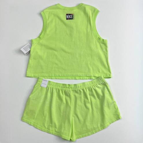 Nike  Women's Sportswear Wash Tank Top + Shorts Set Patch Ghost Green Lime Sz 2X