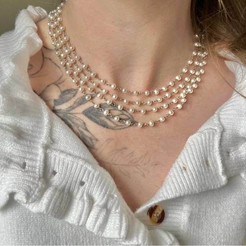 American Vintage Vintage “Cosette” 925 Sterling Silver Pearl Necklace 16” Four Strand Classic