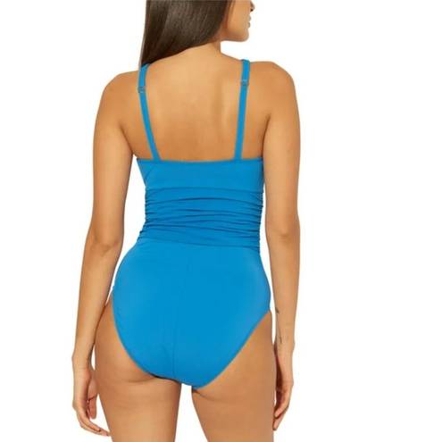 Bleu Rod Beattie Rod Beattie Goddess Keyhole High Neck One-Piece Swimsuit in Miramar Bleu 6 NWT