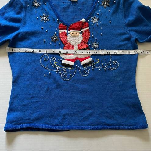 JACK Vintage  be quick Santa sweater v neck blue beaded size medium