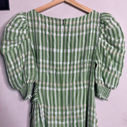 Cinq à Sept Cinq A Sept Dress Gia Plaid Puff Sleeve Green Midi Dress Size 6