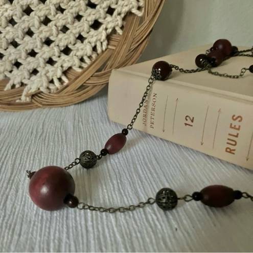 American Vintage Vintage “Rosalie” Burgundy Beaded Necklace Statement Maximalist Red Purple