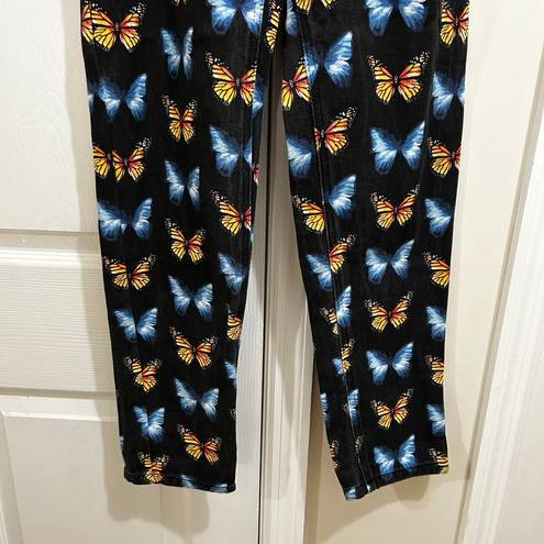 Missguided  Butterfly Jeans!  Black Denim with Orange & Blue Pattern.  Waist 26