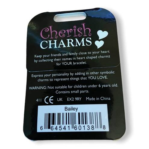 Cherish  Charms BAILEY Name Bracelet Charm NEW NWT Silvertone Silver Tone