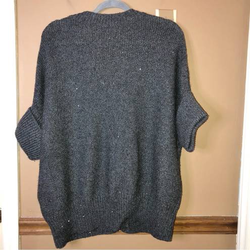 Talbots  Button Front Wool Blend Short Sleeve Sequin Cardigan Sweater Grey Large