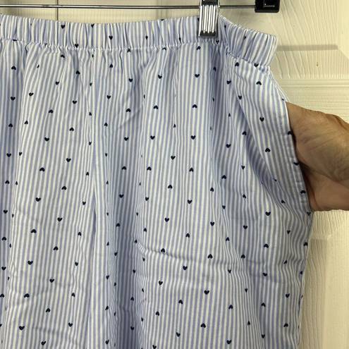 Kate Spade  WHITE/BLUE Stripe mini Heart Cropped Pajama Set- L NAVY TRIM