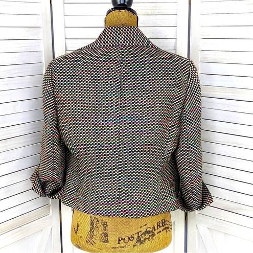 Doncaster  Neon Rainbow Silk Tweed Open Front Crop Blazer Jacket Black Multi 6