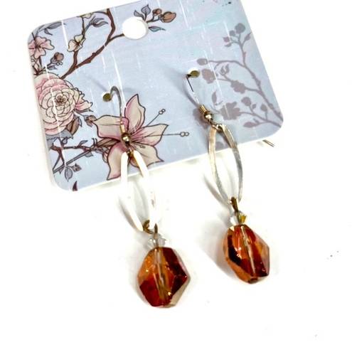 Swavorski Amber Drop Swarovski Crystal Dangle Silver Womens Pierced Hook Earrings Jewelry