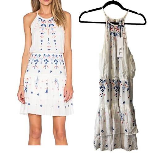 Parker NWT Revolve  Dress White Red Blue Embroidered Halter Stretch Waist Mini M