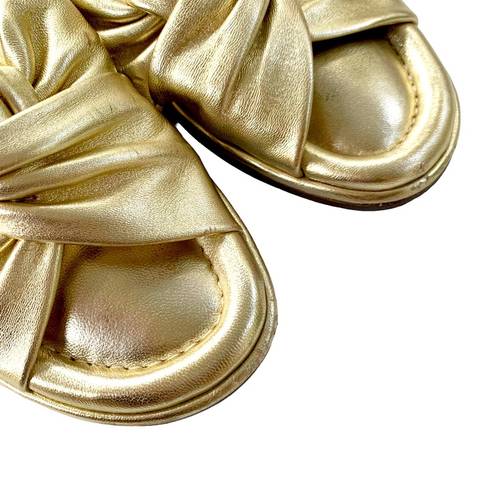 J.Crew  Leather Menorca Padded Twist Knot Flat Sandals Gold Metallic Size 7