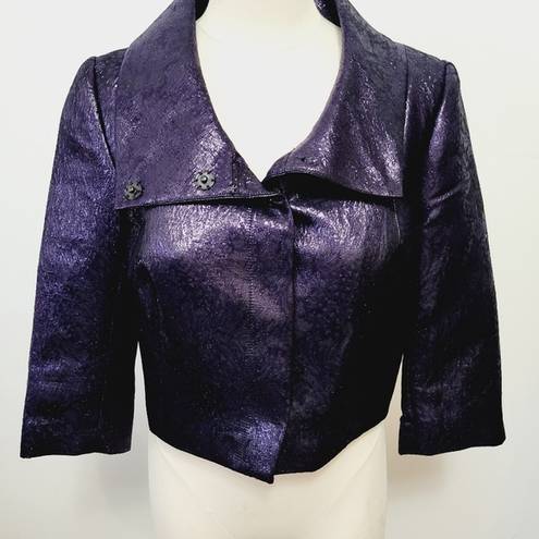 Tracy Reese  NY purple metallic jacquard laquer cropped blazer size medium