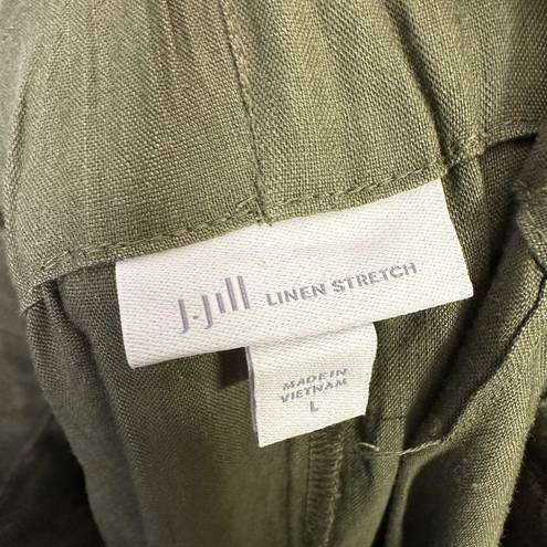 J.Jill  Olive Green Linen Blend Wide Leg Paperbag Waist Tie Detail Pants Size L