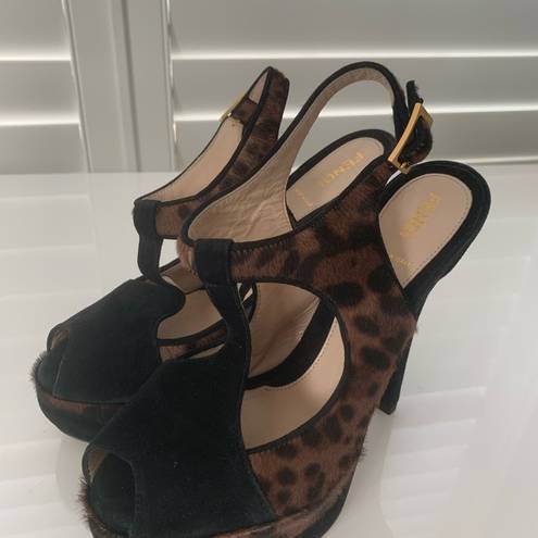 Fendi Authentic  leopard pony hair heels shoes 37