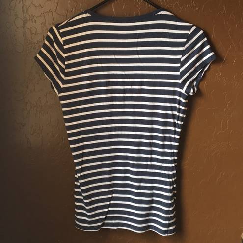 Max Studio NAVY NAUTICAL STRIPED BASIC V NECK TEE