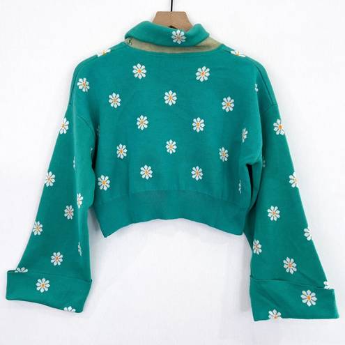 Daisy NEW Boutique Green Floral  Sweater Cropped Turtleneck size Small