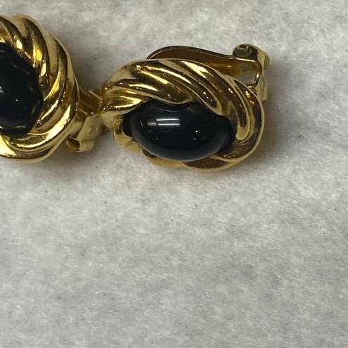 Edge KJL for Avon Vintage Earrings Clip on Gold Tone Black Cabochon Twisted 