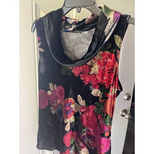 Natori  NEW Winter Peony-V Cowl Neck Sleeveless Blouse Velvet Size Medium Womens