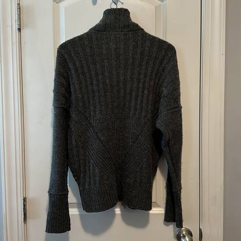 DKNY  Jeans Charcoal Gray Cardigan Sweater with Faux Fur Accent—Size Medium