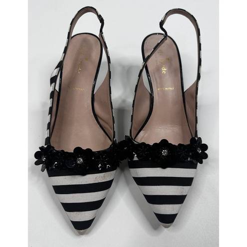 Kate Spade  New York Olima Slingback Kitten Heels Black White Striped Women's 8