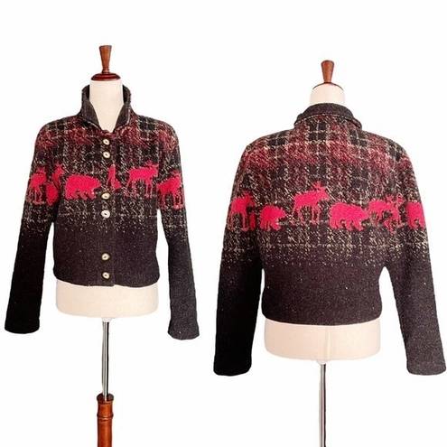 Krass&co County Clothing  Sherpa Fleece Cropped Jacket Boho Western Moose Size Medium