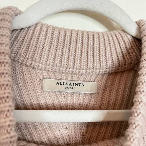 ALLSAINTS Sylvie Wool Cashmere Knit Crewneck Side Slit Sweater Beige Pink