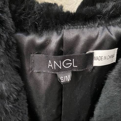 ANGL  Black 100% Fur Sleeveless Hooded Coat Size S