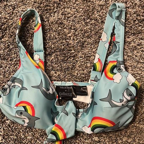 Modcloth  | 2 piece swimsuit |  rainbow shark print | Top: XS, Bottom: S