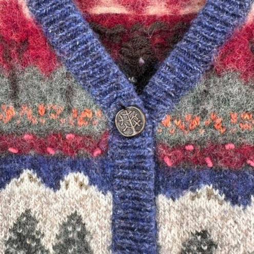 Northern Reflections Vintage  Button Front Sweater Vest Blue White Small Trees