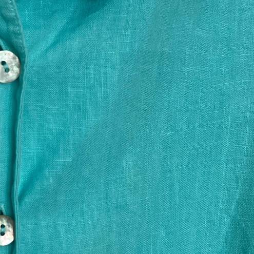 Bryn Walker  Lagenlook 100% Linen Aqua Blue Button Up Blouse | Small