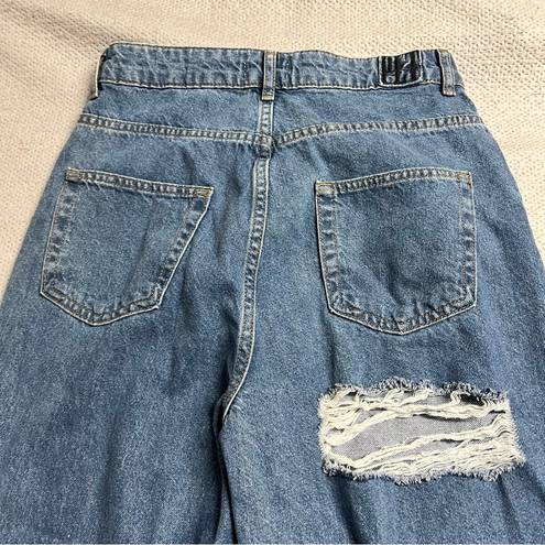 Pretty Little Thing  Shape Mid Blue Wash Bum Rip Wide Leg Jeans Size 6 NWT