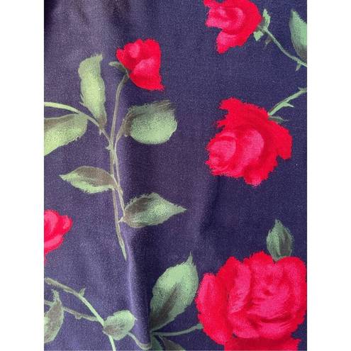 Vintage Blue 90s  Red Rose Dress Size 10 Medium Sleeveless